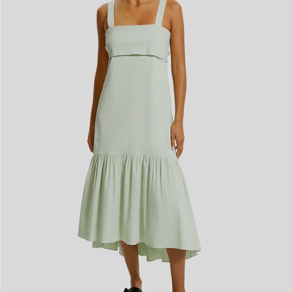 Theory Green Tiered Tie Back Dress
